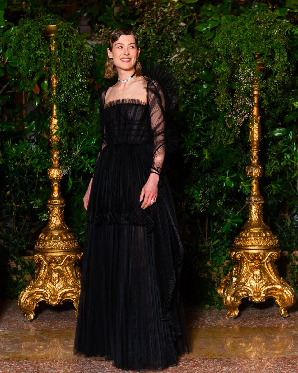Dior's tweet photo. Attracting a host of #StarsinDior - including actress Rosamund Pike in a Dior Couture by Maria Grazia Chiuri pleated tulle gown - the #DiorxVenetianHeritage gala in Venice took place last night to raise funds for the city’s Museo Ca’ d’Oro and Ukrainian refugees in Italy. https://t.co/vgHMIQHHJ5