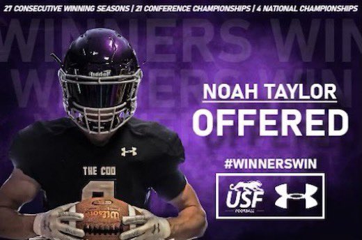 nbt2234's tweet photo. After a great visit and conversation with the University of Sioux Falls Head Coach @CooCoachA I am honored and grateful to receive my first offer to play football as part of the USF Cougar Family! 🟣⚫️ @USFCooFootball #WINNERSWIN #THECOO https://t.co/gfa6UUb0L0