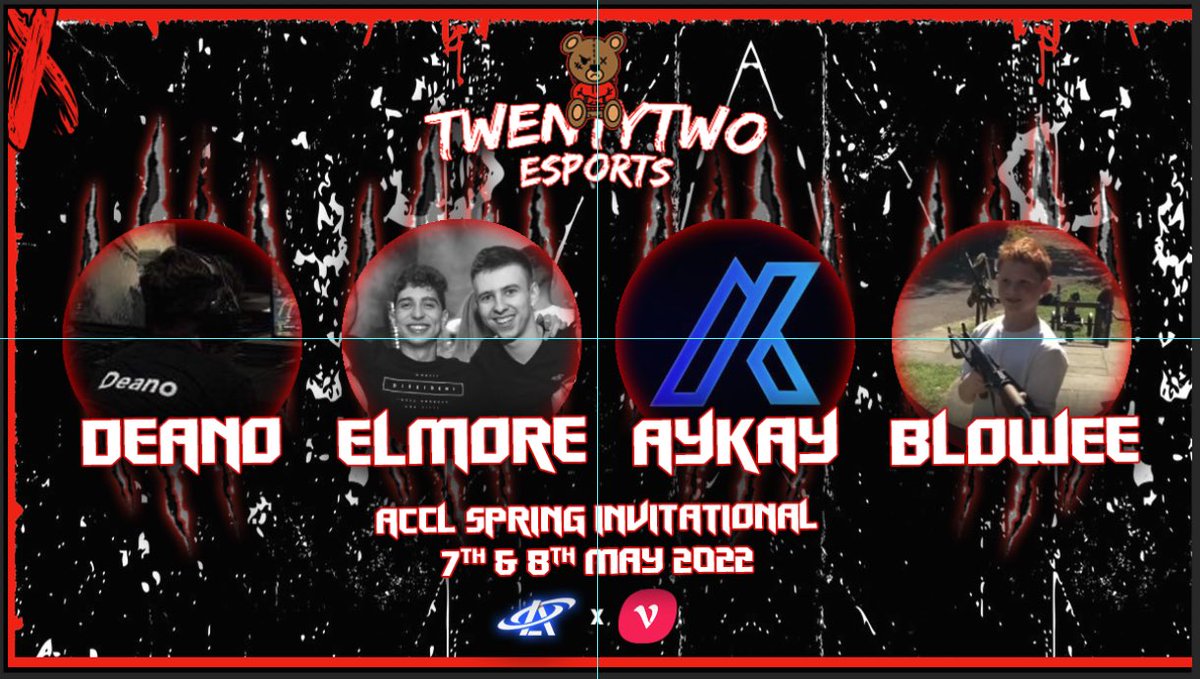 22EsportsUK's tweet photo. Proud to present our official line up for the @ACCL_Official x @VibePay Spring Invitational!

🔴@_Elmore_2000 
🔴@AyKayCOD 
🔴@Blowee__ 
🔴@DeanoP23 

“When it comes to the underdogs, upsets caused are upsets earned”

See you May 7th!

#TwentyTwoOnLAN https://t.co/oDwapMrshS