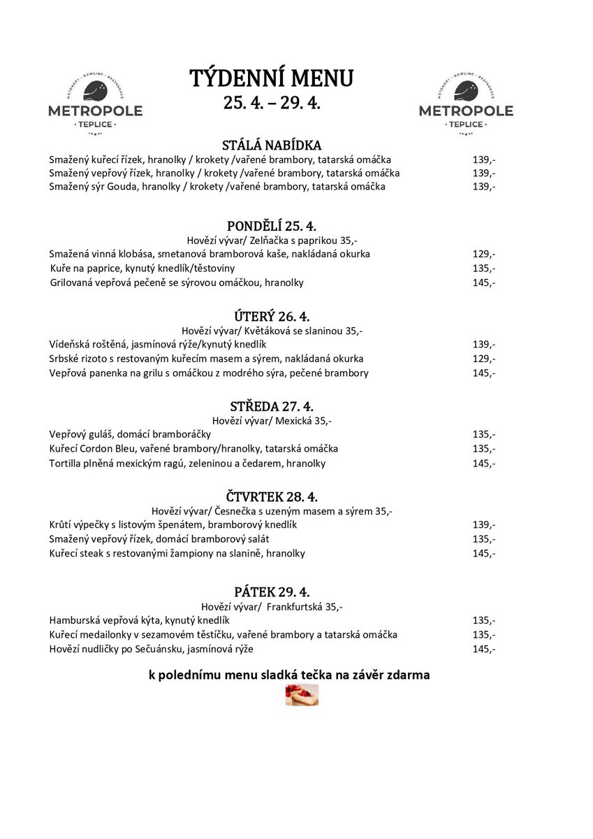 MetropoleTP's tweet image. 🍽TÝDENNÍ MENU 25.4.-29.4.🍽
