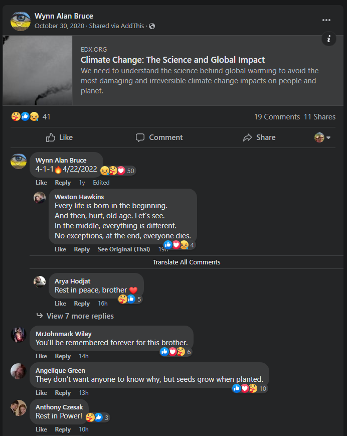 aletweetsnews's tweet photo. Wynn Bruce, climate activist and Buddhist, self-immolated outside the Supreme Court on Earth Day. Bruce alluded to his act a year ago on Facebook, under a link for an online course about the science of climate change.

Fellow activists plan a vigil later this week. https://t.co/j3sM5lgnNr