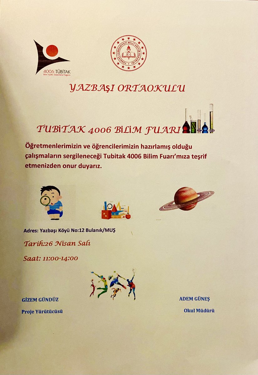 Muş/ Bulanık Yazbaşı İlk ve Ortaokulu (@yazba5) on Twitter photo 4006 Tubitak Bilim Fuarı'mıza davetlisiniz. #tubitak4006 <a href="/BulanikMem/">Bulanık İlçe Milli Eğitim Müdürlüğü</a> 4006 Tubitak Bilim Fuarı'mıza davetlisiniz. #tubitak4006 <a href="/BulanikMem/">Bulanık İlçe Milli Eğitim Müdürlüğü</a>