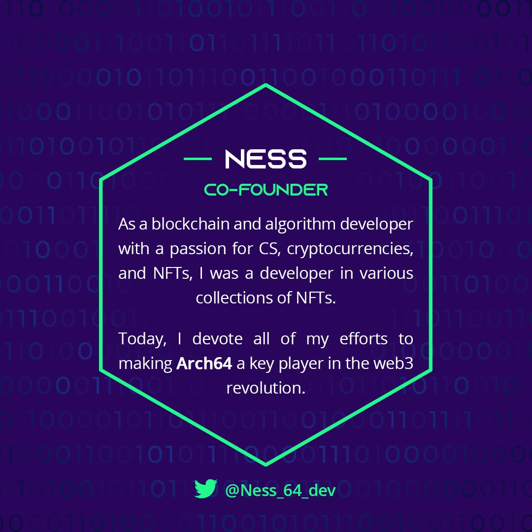 TheArch64's tweet photo. Meet one of our founders!

@Ness_64_dev

#arch64 #nftcommunity #nft #metaverse https://t.co/WMuu2c2mt5