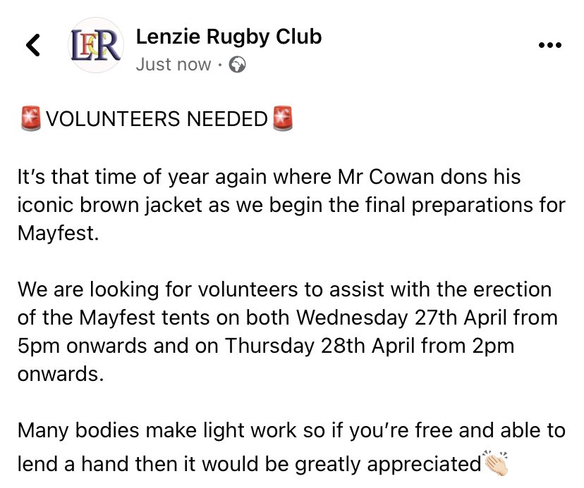 LenzieRFC's tweet photo. 🚨VOLUNTEERS NEEDED🚨 https://t.co/O1Du5Jm3FZ