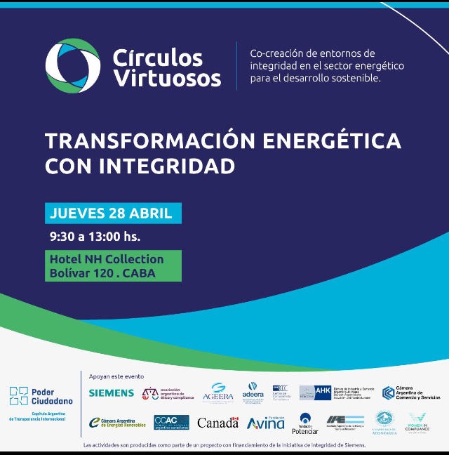 WomenCompliance's tweet photo. En el marco de la inciativa “Circulos Virtuosos”, Poder Ciudadano relizara el evento “Transformación Energética con Integridad”
📆28 de abril 
🕤 9.30 a 13hs 
➡️Modalidad: presencial ➡️Hotel NH en Collection (Bolívar 120 – CABA) https://t.co/hrLFMscPkE