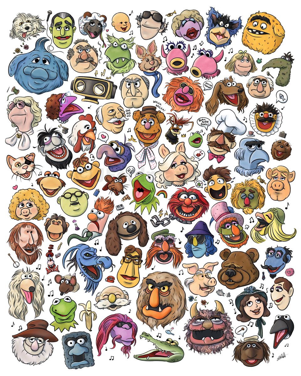 JFeldmanArt's tweet image. What started off as a sketch turned into a 53hr, 74 character piece celebrating The Muppets. Super proud of this piece. Prints are up on my online store and Etsy (link in bio).