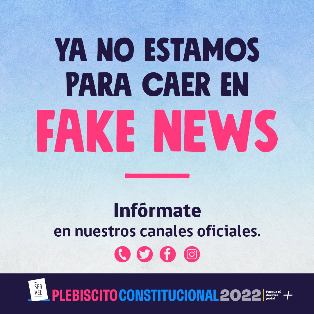 ServelChile's tweet photo. Entre todas y todos podemos frenar las fake news. 
La información de este proceso electoral está publicada en nuestros canales oficiales.
¿Tienes dudas? ¡Escríbenos y verifiquemos en equipo! 💪🏻 #DecideyVota https://t.co/lSXonaxDRF