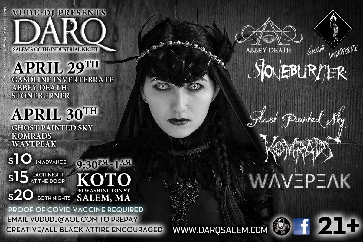ghostpaintedsky's tweet photo. We'll be playing as part of Night 2 (this Saturday 4.30) of The Dark Gathering this weekend at Koto in Salem, MA. We're on early, followed by Komrads (NY) and Wavepeak (CT), doors at 9:30 pm. https://t.co/UX4OJchqYZ
