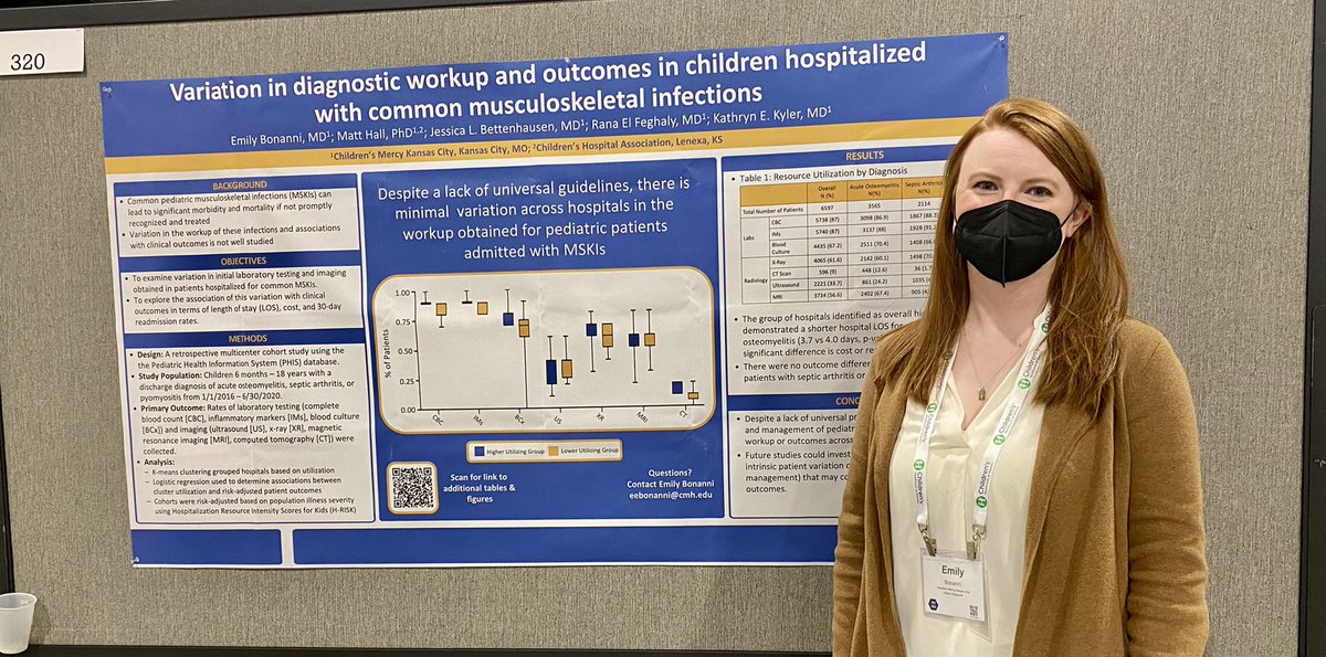 Emily Bonanni presenting her findings re care variation in MSK infections at #PAS2022. Thrilled that our @PHMFellowships trainees have the opportunity to showcase scholarly work at an in-person conference! @CMKCFellows @stats_hall @kedkyler @JessBetten