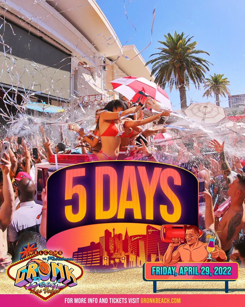 Gronk Beach (@gronkbeachlv) on Twitter photo 5️⃣ DAYS until Gronk Beach Las Vegas!!!!!!! Join <a href="/RobGronkowski/">Rob Gronkowski</a> & <a href="/TheChainsmokers/">THE CHAINSMOKERS</a> this Friday, April 29th as we turn Encore Beach Club into the most epic 🏈 Draft Weekend Party!
🏝️ 🍹 Tickets & VIP Tables are almost SOLD OUT: gronkbeach.com 5️⃣ DAYS until Gronk Beach Las Vegas!!!!!!! Join <a href="/RobGronkowski/">Rob Gronkowski</a> & <a href="/TheChainsmokers/">THE CHAINSMOKERS</a> this Friday, April 29th as we turn Encore Beach Club into the most epic 🏈 Draft Weekend Party!
🏝️ 🍹 Tickets & VIP Tables are almost SOLD OUT: gronkbeach.com