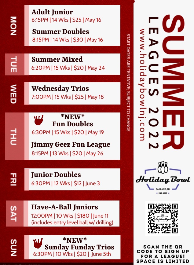 HolidayBowlNJ's tweet photo. SUMMER LEAGUE UPDATE: Leagues are filling FAST - sign up your teams here: https://t.co/irXpMG6BMJ. https://t.co/6OTI4apfPe