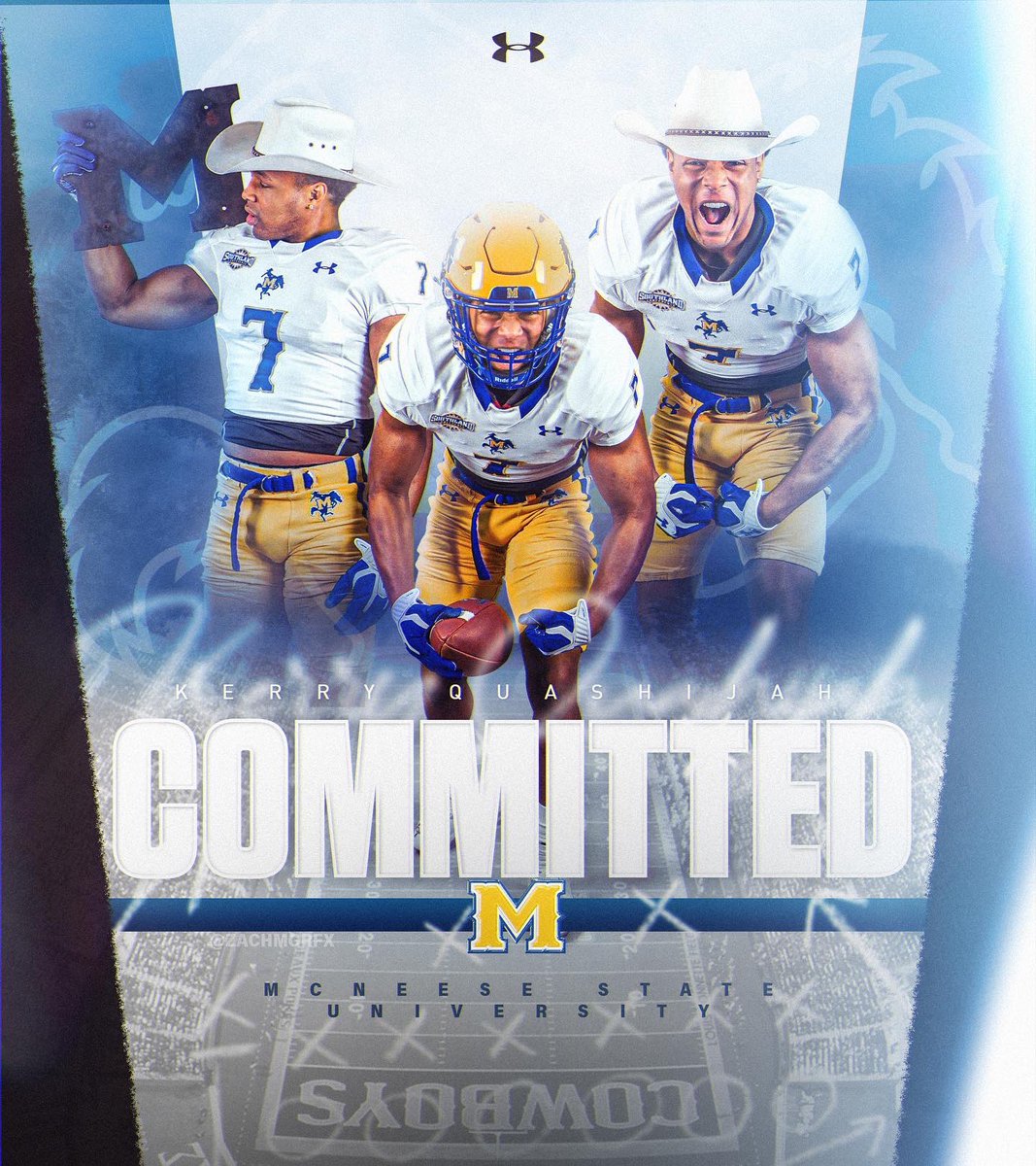 Kerrygreir's tweet photo. COMMITTED 💙💛#geauxpokes 
@SunBelt @CoachReagins @crossover2020 @RoyalFootball4 @RoyalFalconAth @risdhighschool @TXFBRankings1 @coach_willis_ @AD_DHopkins @CoachTonyPec https://t.co/eNgjJZNQnb