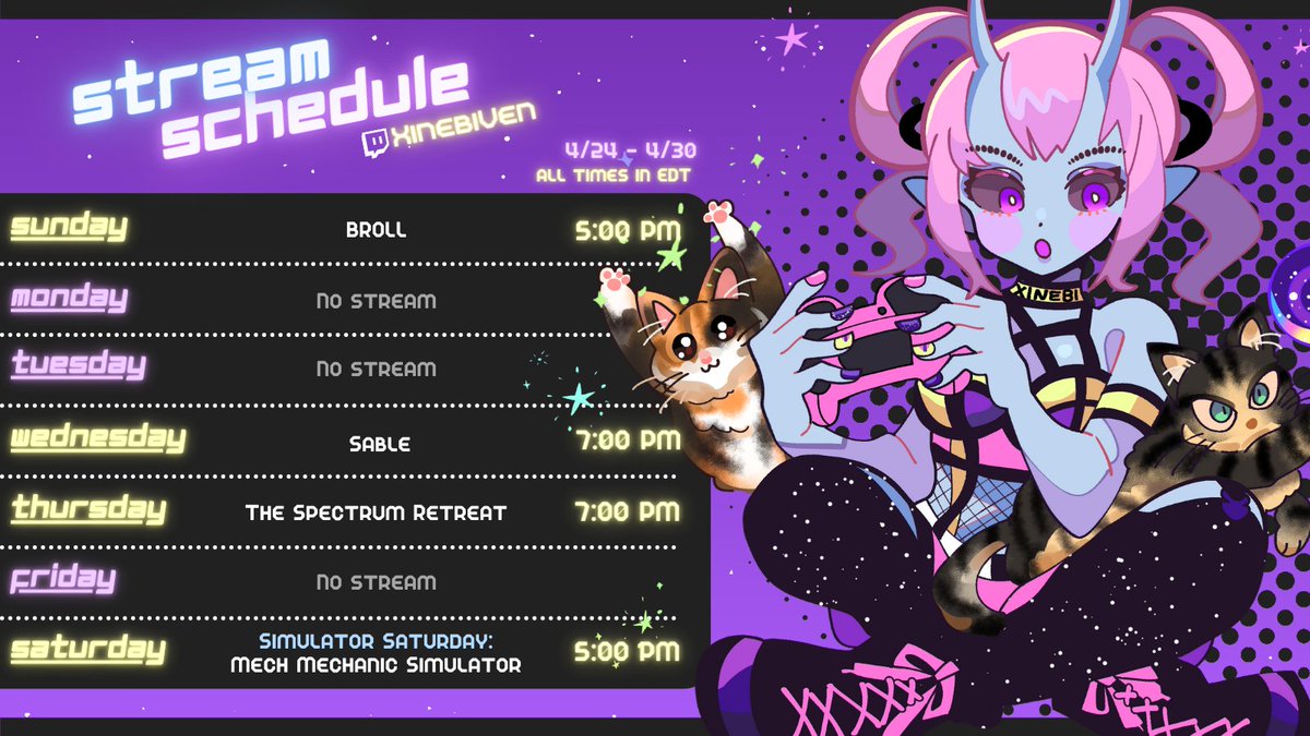 XinebiVen's tweet photo. Schedule time! We're starting off the week with an exploration of physics in the ragdoll game #Broll, then moving on to the deliciously beautiful #Sable, the brain-breaking #TheSpectrumRetreat, and finally ending the week with #MechMechanicSimulator. 💜👽💙Art by @/ahirumamire https://t.co/TQi3VRwOMV