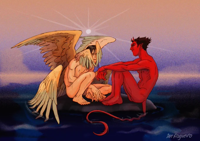 Angel and Demon chilling 🌅
#art #illustration 