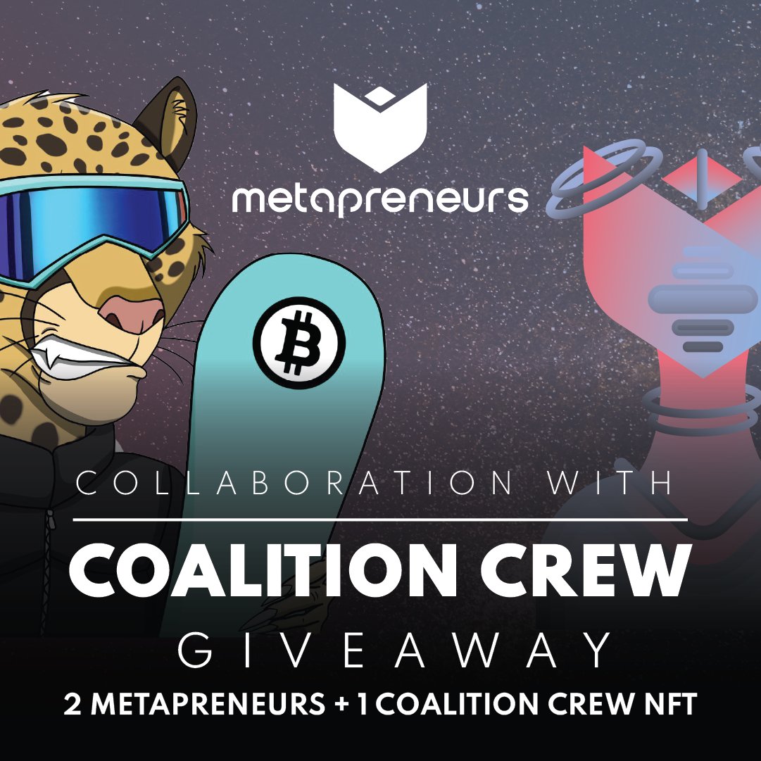 🏆 MP x CCrew 🐆

🔥2 MPs + 1 CCrew NFT 🔥

1️⃣ Like &amp; RT
2️⃣ Follow <a href="/metapreneur_nft/">METAPRENEURS</a> <a href="/CCrewNFT/">Coalition Crew 🐆</a> 
3️⃣ Join CCrew discord and send "GM from MP" 
discord.gg/X5Hx4PQ6z2

#NFT #NFTGiveway