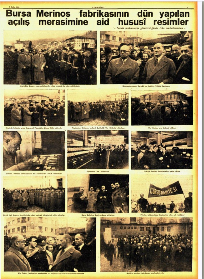 Atatürk 
Bursa Merinos Fabrikasını açarken 3 şubat 1938, Cumhuriyet #1938 #atatürk #bursa