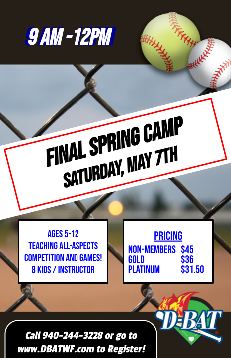 DBatWF's tweet photo. Finish the Season Strong with our last camp of the Spring Season!

Register Using the Link Below
https://t.co/oCHbXofkj7 https://t.co/Uf1RR3lIEm