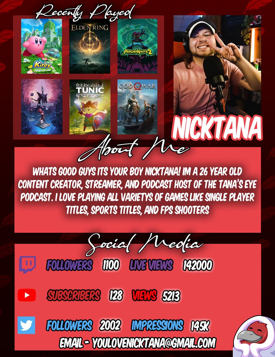 YouLoveNicktana's tweet photo. Made my first media kit. My name is Nicktana nice to meet you ❤️🐦 https://t.co/08rCtvUh69