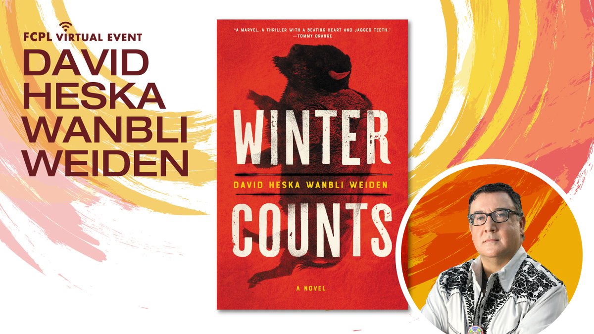 fairfaxlibrary's tweet photo. Virtually meet "Winter Counts" author @WanbliWeiden TUESDAY at 7 pm. He'll discuss reservation life &amp; his thriller about a Native American enforcer who becomes obsessed with stopping a dealer bringing dangerous drugs into his community. https://t.co/Thh6nuonlM #BookTwitter https://t.co/BjaO0Frkxe