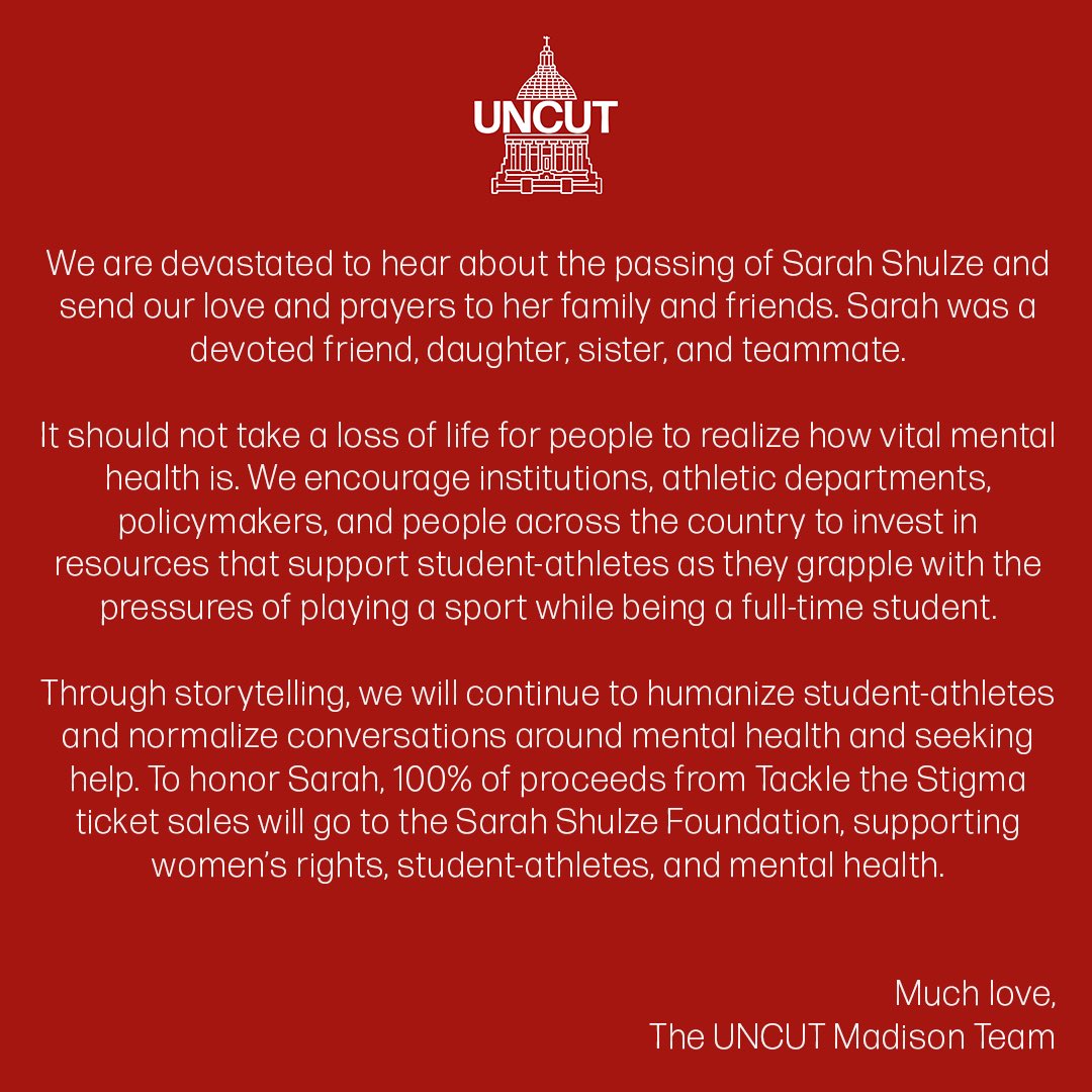 uncut_madison's tweet photo. Our statement on the passing of Sarah Shulze ❤️ https://t.co/Wg7a31TITO