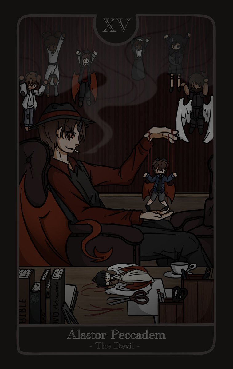 z1cklein's tweet photo. XV: Alastor Peccadem, the Devil

Okay, hear me out: I know I skipped Death and Temperance, but I had a vision to draw the Devil exactly like this under the shower today and then wanted to do it, before my vision fades😂
#drawing #digitalart #Procreate #originalcharacter #tarot https://t.co/zZAPXd1QYL