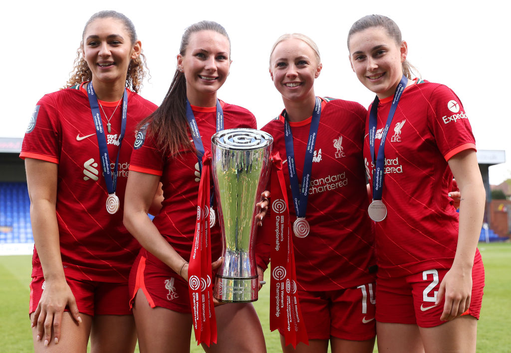BarclaysWSL2's tweet photo. 2021-22 #FAWC 𝗖𝗛𝗔𝗠𝗣𝗜𝗢𝗡𝗦 🏆

@LiverpoolFCW 🙌 https://t.co/4du5ExmlPn