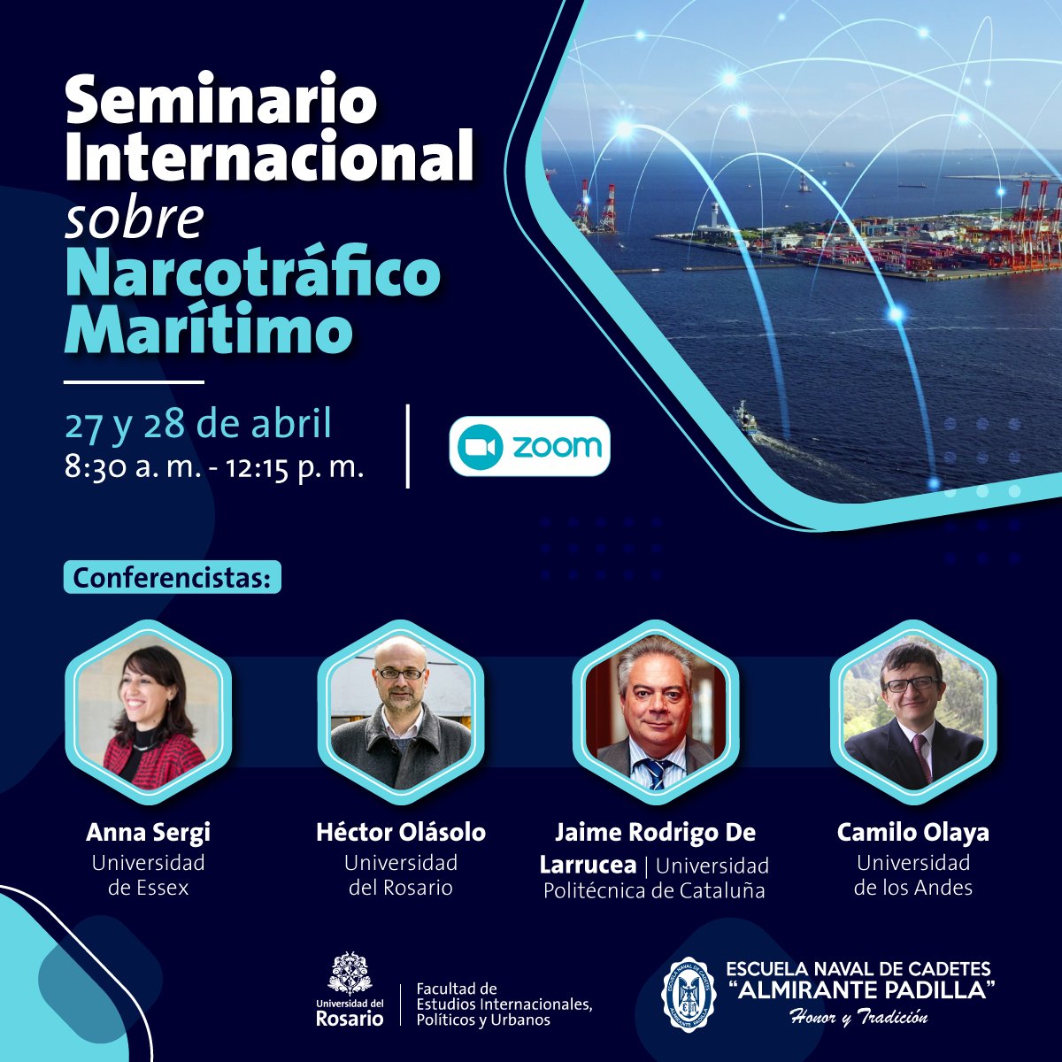 PoliticaUR's tweet photo. ¿Cuáles con las implicaciones del narcotráfico marítimo en la seguridad de las terminales portuarias del país y la región?

Acompáñanos a este seminario, organizado con la @ENAPCARTAGENA, en el que analizaremos este fenómeno.

➡️ Regístrate en https://t.co/TmFfTxjDR7.
@annasergi https://t.co/sZuUhpZ9LK