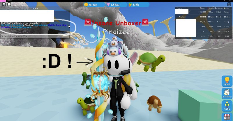 pinaizee's tweet photo. #Roblox #UnboxingSimulator Attempted to farm for this hat and got it on day 3. ❄️Snow King hat! :D https://t.co/ftsCAy23Mn