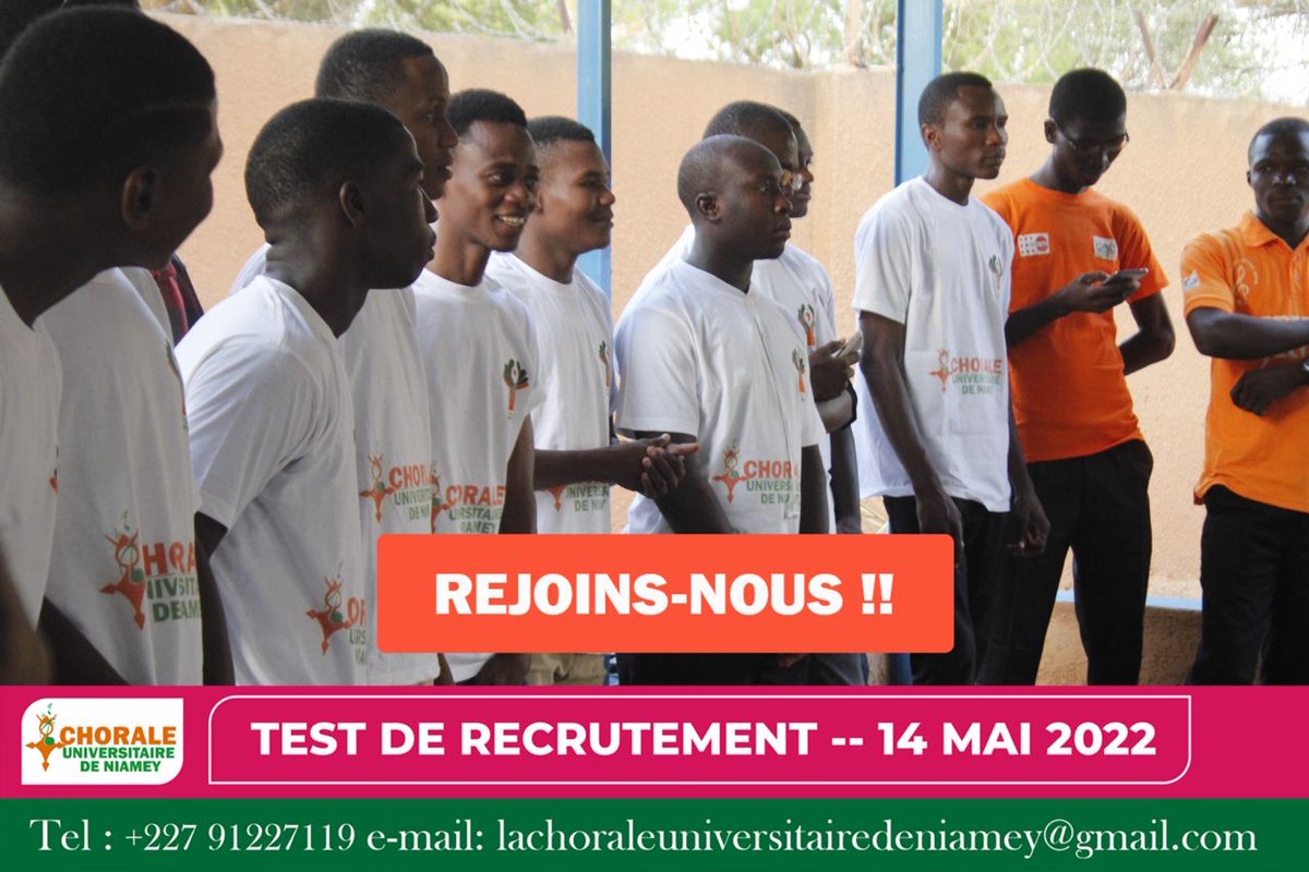 ChoraleNiamey's tweet photo. De la bonne humeur, la fraternité, le respect mutuel, la solidarité, la discipline,la passion, la motivation....

Voilà ce qui résume l’atmosphère de nos séances de répétitions hebdomadaires.

 *Lieu* : Université de Niamey
*Date*: Mai 2019

NOUS RECRUTONS CE SAMEDI 14 MAI https://t.co/KwDsyV9zxl