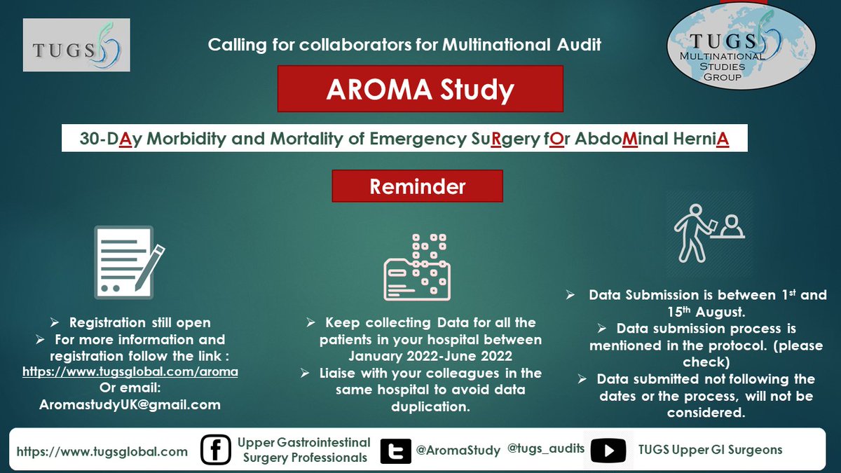 We are reaching 2/3 the timeline of our project, so some reminders for everyone. #hernia #surgery #herniatrials #surgtwitter #medtwitter <a href="/T4UGIS/">TUGSS</a> <a href="/tugs_audits/">TUGS Multinational Audits</a>