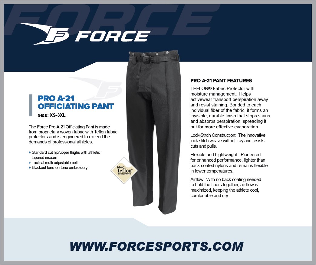 ForceOfficials's tweet image. Force Officiating new for 2022. Pro A-21 Officiating pant.