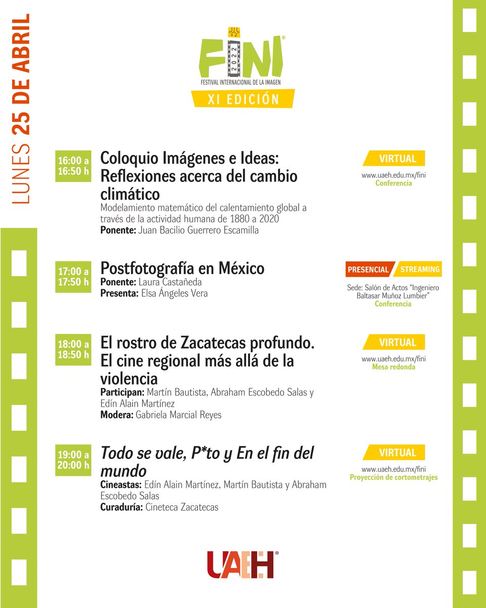 finimx's tweet photo. Te invitamos a ser partícipe de las actividades que se llevarán a cabo el día de mañana lunes 25 de abril, en el marco del Festival Internacional de la Imagen (FINI), organizado por la @UAEH_OFICIAL
¡Sigue nuestras transmisiones!
https://t.co/DDD7QEsejn
#UAEH #FINIXI https://t.co/qYGyWPzQzD