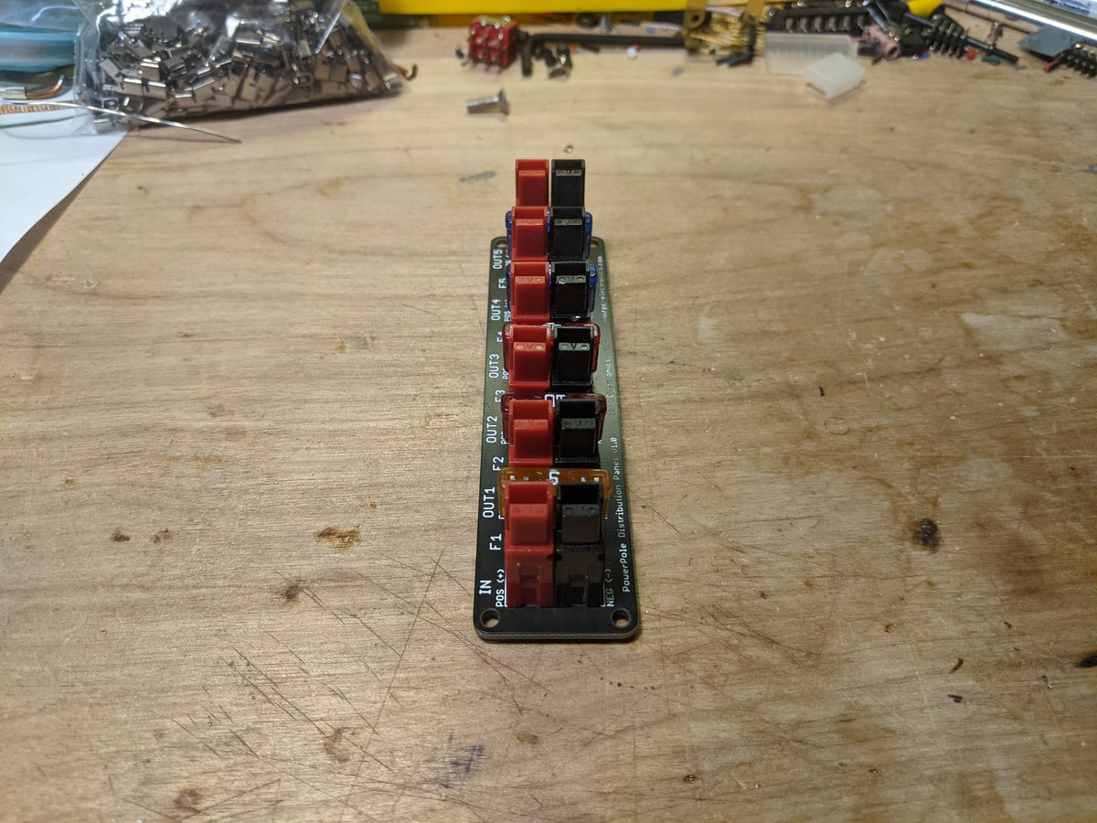 #fused #powerpole #distribution blocks have become extremely expensive over the last ten years.  Decided to redesign the non-fused version I sold for many years and give it an upgrade.  This is the first production unit. #amateurradio  #electronics #dcpower <a href="/RPCElectronics/">RPC Electronics, LLC</a>