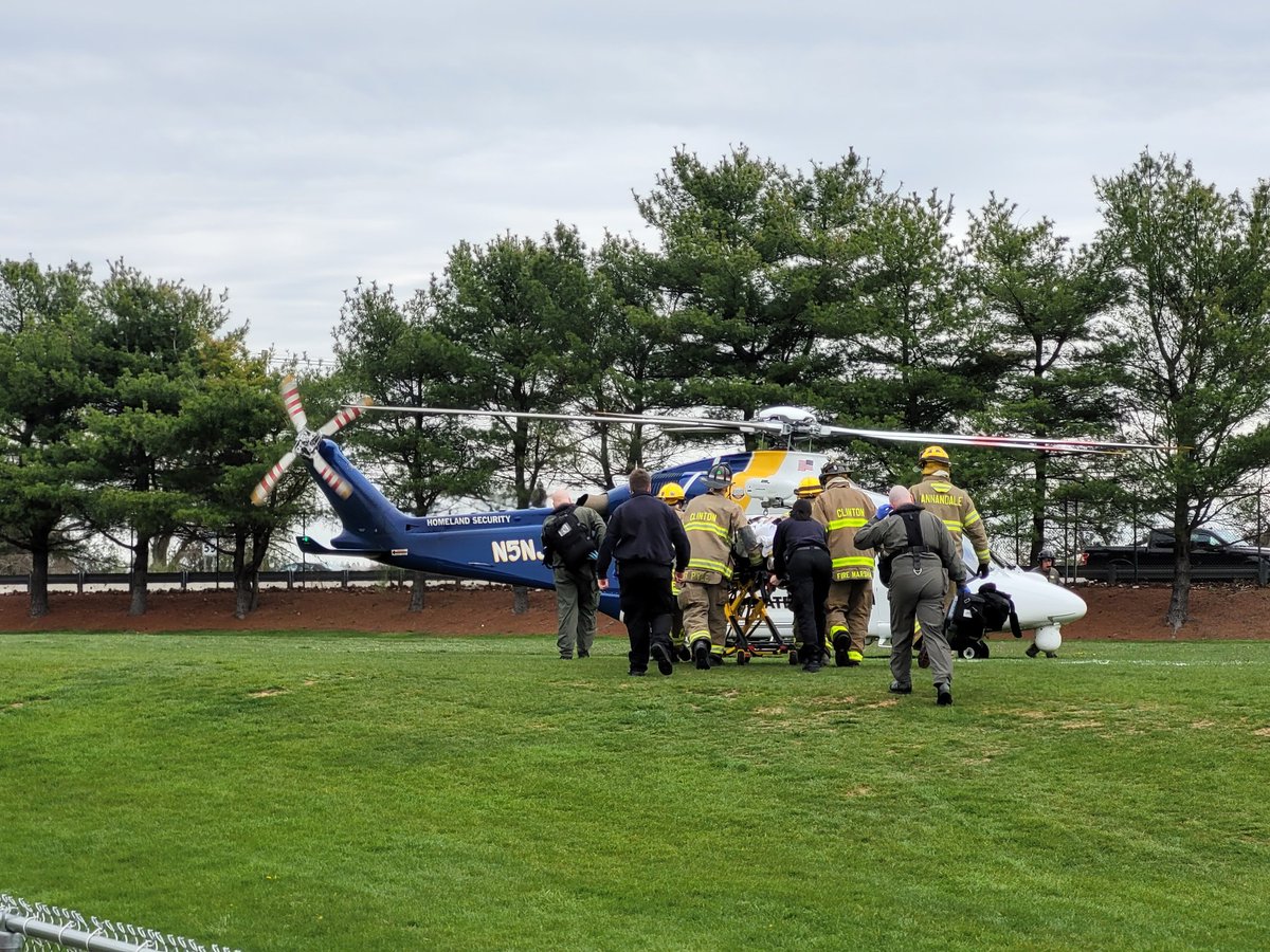 AHCO1's tweet photo. On Saturday morning the Division of Fire was dispatched to North Hunterdon High School for a medical helicopter landing/stand by. The NJSP helicopter landed on the practice field adjacent to the football stadium. The patient was loaded and transported to a nearby trauma center. https://t.co/Z3pTWIFPHG