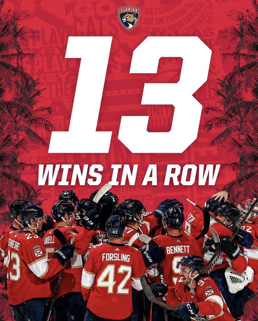 The Florida Panthers (57-15-6) will look to extend their franchise record 13-game winning streak tonight as they take on the Tampa Bay Lightning (48-22-8) at 7 p.m. EST.

#Panthers forward Jonathan Huberdeau sits second in the NHL with 114 points this season (2 behind McDavid). https://t.co/Q1XsheZVjx