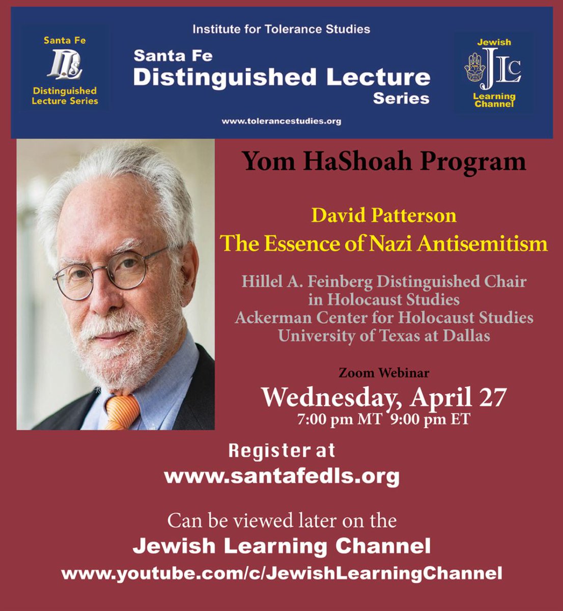 HolocaustNM's tweet photo. Register at https://t.co/x5FbXkfPkS and/or view later on the Jewish Learning Channel https://t.co/z7FmjN8XE6 https://t.co/niJu2ccs4Z