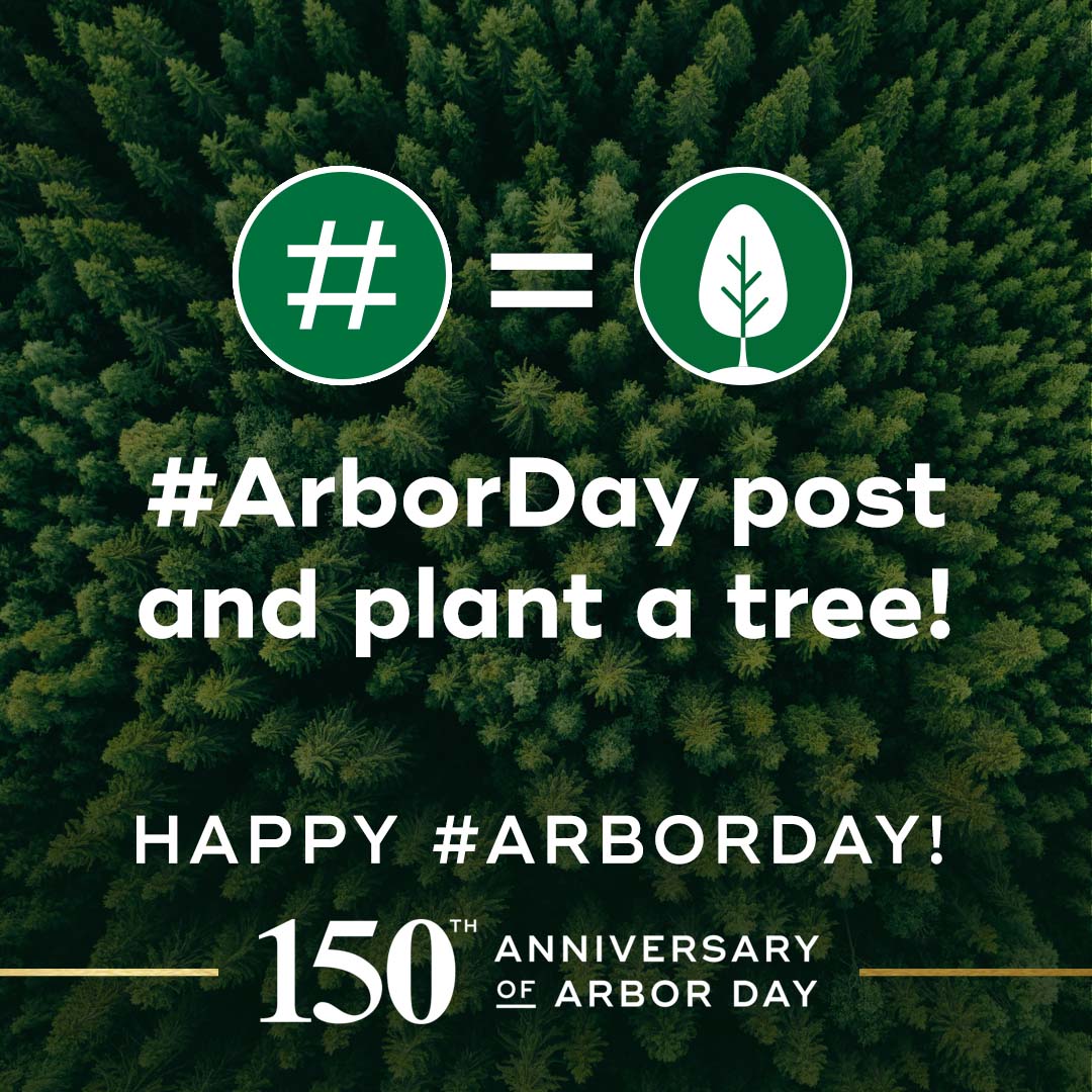 On April 29th, we're celebrating the 150th anniversary of Arbor Day🎉 With partner @KCCorp, we're working to plant 150,000 trees. But we need YOUR help. Until April 29, we will plant 1 tree for each Instagram, Twitter, Facebook, & Tiktok user who posts with #ArborDay 🌳