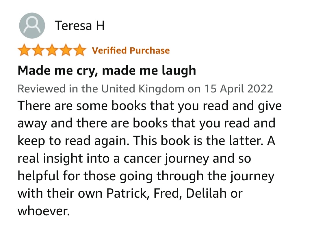 MeandPatrick's tweet image. Latest review of my book 'The Adventures of Me &amp;amp; Patrick - A Cancer Journey with a Difference', available on Amazon.
Thank you Teresa H, whoever you are, so glad you enjoyed it
#cancersurvivor
#Cancer #Cancerjourney @CR_UK @macmillancancer