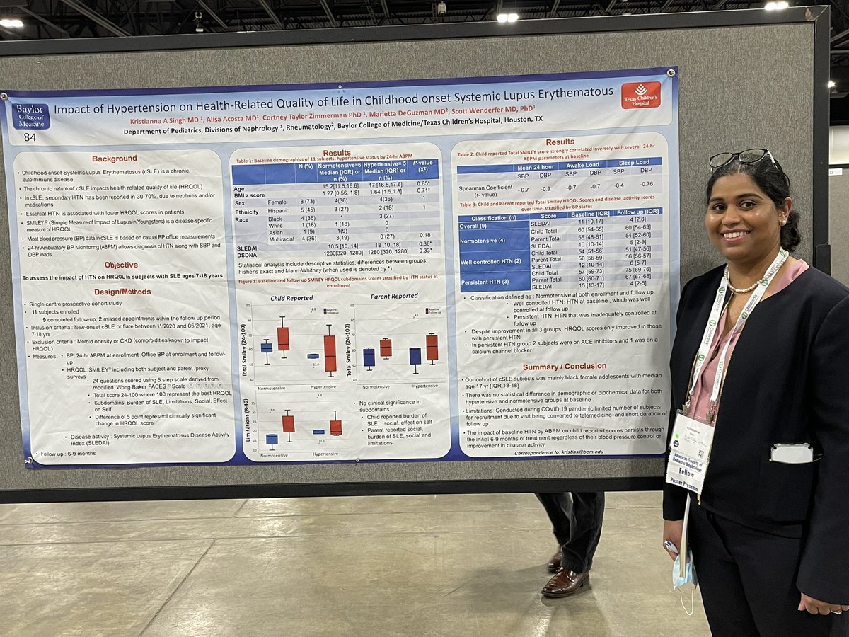 So proud of our fellow Krissy Singh sharing her fellowship research project on HR-QOL in children w SLE @BCMPedsRenal @TexasChildrens @ASPNeph @PASMeeting @PedsLupusRenal @alisa1511 #ASPN22 #PAS2022