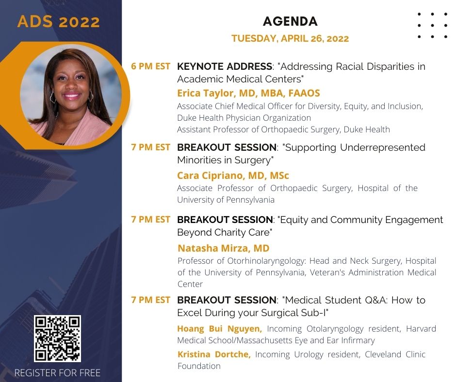 ADS_conference's tweet photo. There’s still time to register for these captivating sessions about disparities in medical centers, URiM &amp; community advocacy, and advice for thriving during Sub-Is! Register for FREE https://t.co/6WaQDIlnt9
#MedTwitter
#SurgTwitter 
#MedStudentTwitter
#Match2023
@MedInsiders https://t.co/cB2h5YaoHz