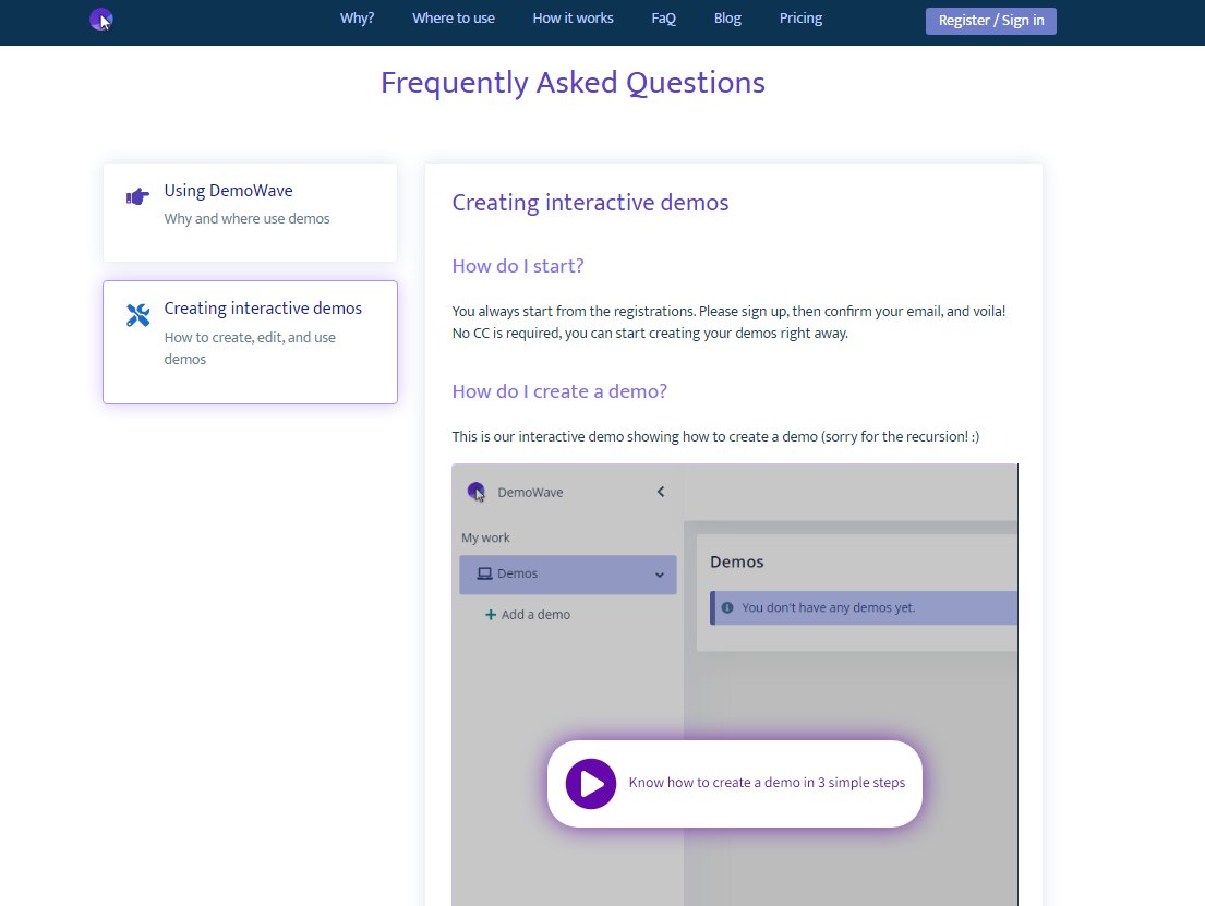 We added a new FaQ page. It's still very tiny but it already has some really working demos. Check it here:

demowave.io/faq/creating-i…

#buildinpublic #marketing