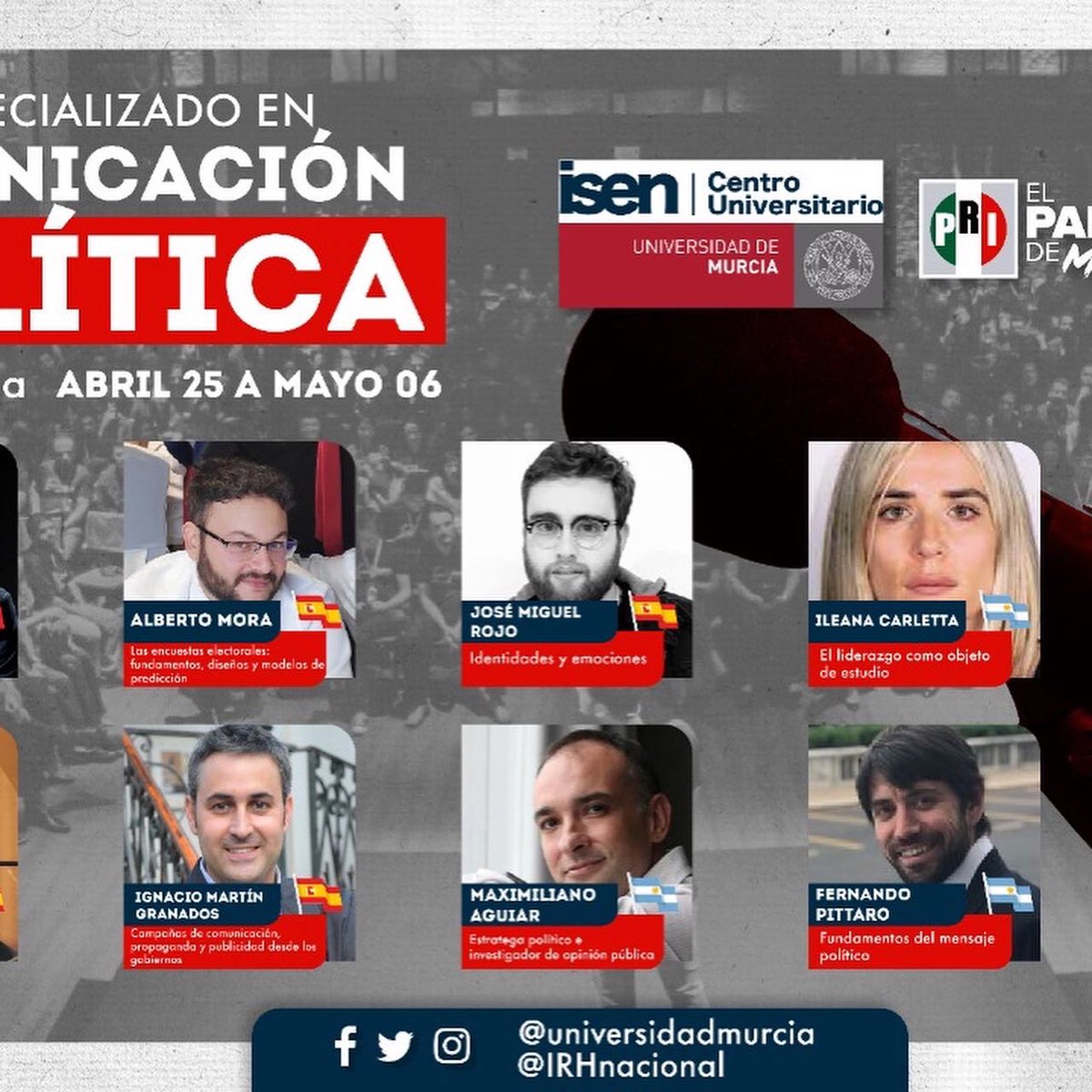 IRHnacional's tweet photo. Estamos por iniciar el curso especializado en Comunicación Política, que organiza el Instituto Reyes Heroles y el ISEN de la Universidad de Murcia (@UMU). 

🗓 25 de abril al 06 de mayo 

📲 Inscríbete: https://t.co/N5GkUeWooZ

#SomosReyesHeroles 🇲🇽 https://t.co/IC4320L0gv