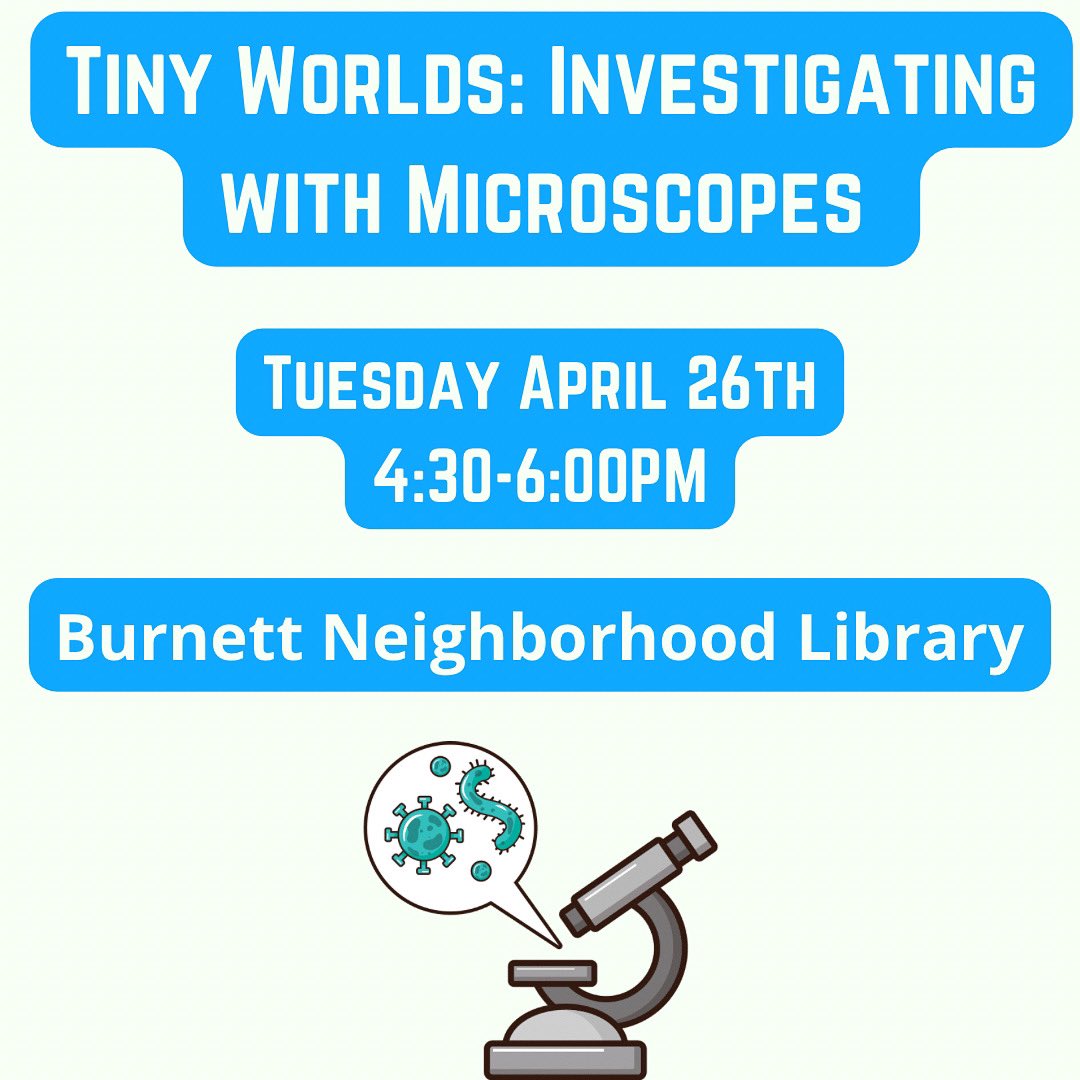 Join @lbcitylibrary Explore your garden from a new perspective! Using microscopes, we will learn to prepare samples from our plants, draw their structures, and compete in small teams. Ages 12 + TUESDAY, APRIL 26 4:30PM-6:00PM Burnett Neighborhood Library 560 E. Hill St. 90806