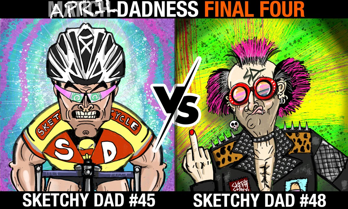 SketchyDads's tweet photo. Sketchy Dad Final Four Matchup: #45 "Cyclist Dad" vs #48 "Old Punk Dad" VOTE BELOW! #sketchydads https://t.co/BJ7XqYcRrm