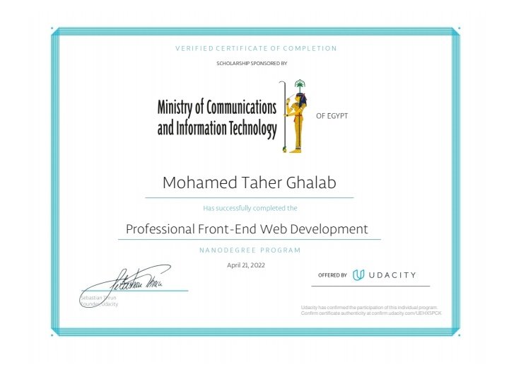 Mohamed_Taher71's tweet photo. Hi
I have just completed the Professional Front-End Web Development Nanodegree Program on @udacity as part of the @eg_fwd initiative powered by @ITIDA,
It was a one-step journey with a lot of motivation.
#egfwd
#udacity
#webdevelopment
#js
#NodeJS https://t.co/LzgzOHA9Jz