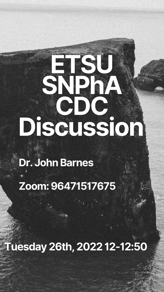 ETSUSNPhA's tweet photo. We are very excited to be hosting Dr. John Barnes from the CDC to discuss how pharmacists can get involved on the federal level! Our BTG initiative worked hard to set up this discussion, so be prepared to learn, and bring questions on Tuesday, April 26 at noon on Zoom! https://t.co/E9osZHFP9T