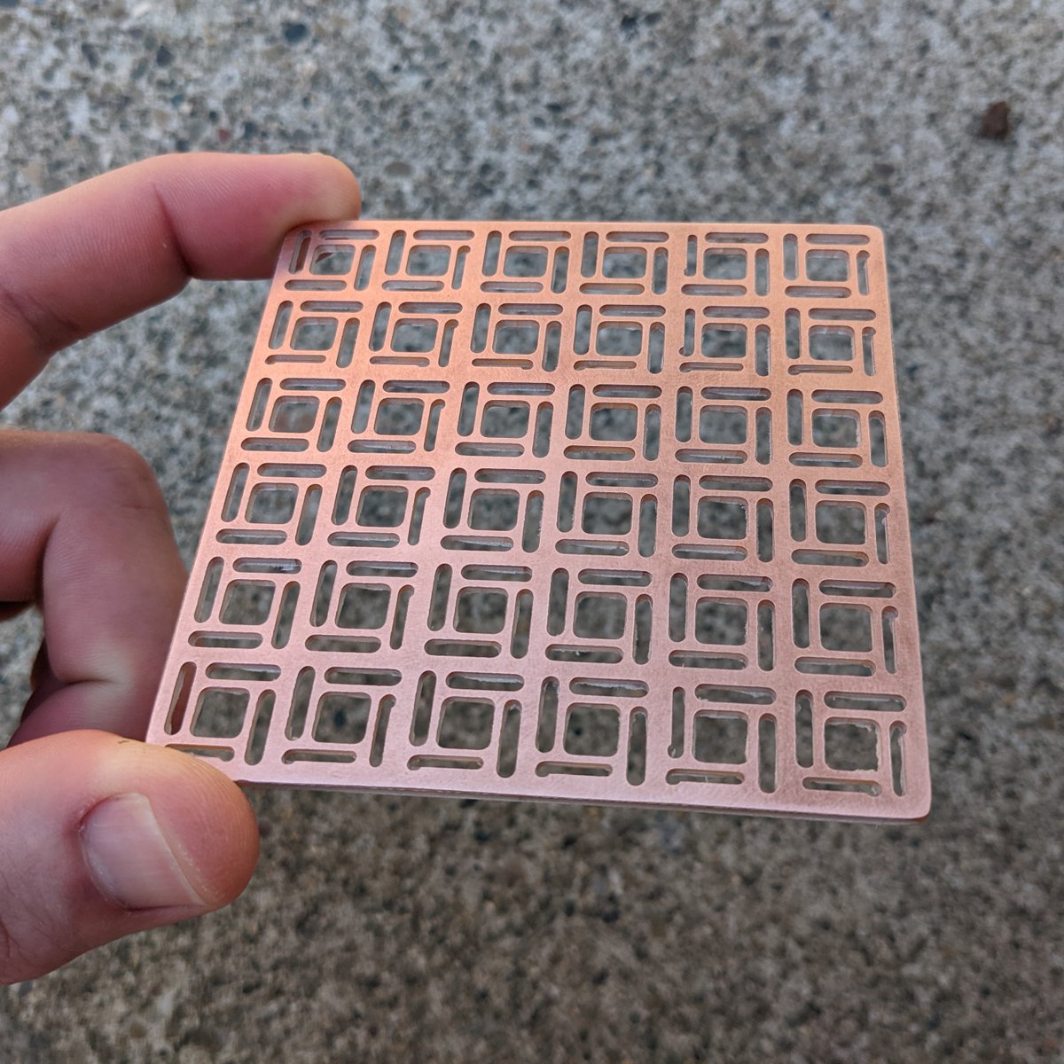 eweinhoffer's tweet photo. (17 of 52) Patterned Square. More artsy milling with FR-1, which is typically used for PCB prototyping. Plenty of defects in this part, and it's not as flexible as I would've liked. Going learning though!
#machining #cncmachining #prototyping #artweekly #othermill #bantamtools https://t.co/0yb0kfxXlo
