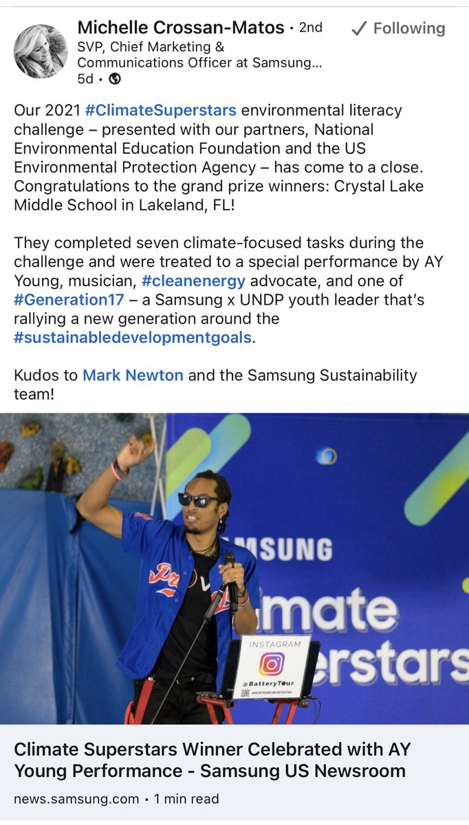 aymusik's tweet photo. So blessed to have @SamsungMobileUS here with me to make an impact on the @GlobalGoalsUN 🔋🔌 #gen17 https://t.co/7n93eEHRVI