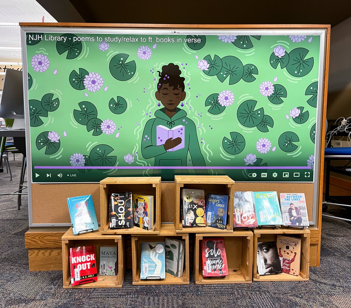 Made a display for my library for National Poetry Month! You may recognize the sources of inspiration. 🎶 Wanted to make something relaxing and spring-ie.
