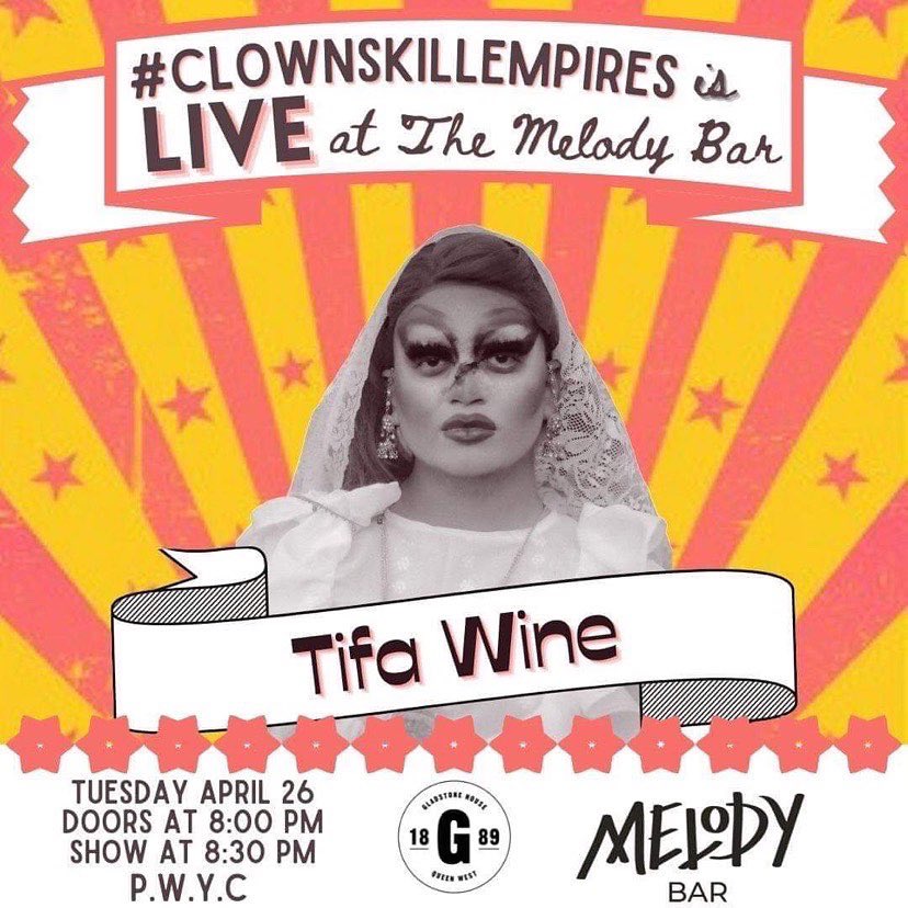 ryanpersadie's tweet photo. Excited to be at #ClownsKillEmpires (@clownskillempires) at the Melody Bar this Tuesday alongside @princemannydingo and Sindel LaFlesh! 🤡❤️ #torontodrag #torontoburlesque https://t.co/0aEwdY1XC8